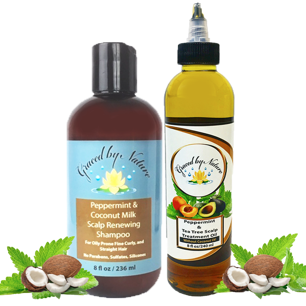 Peppermint & Coconut Milk Shampoo (Kinky, Coily) with Peppermint & Tea Tree Scalp Treatment Oil (Apricot) Bundle